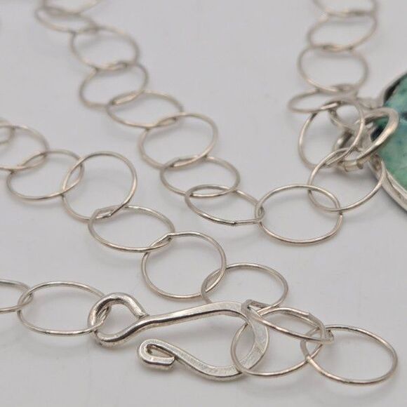 Sterling‎ Silver Enamel Necklace Artisan Handcrafted Chain Boho Floral Pendant - Picture 4 of 7